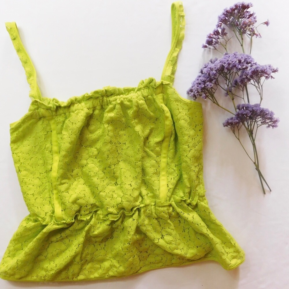 Green Lace ruffle tank top